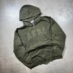 Y2K Aeropostale Full Zip Hoodie Olive Green Medium